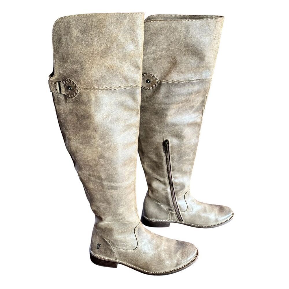 Frye SHIRLEY Distressed Grain Leather OVER THE KNEE Boots Women 9B - Picture 4 of 10